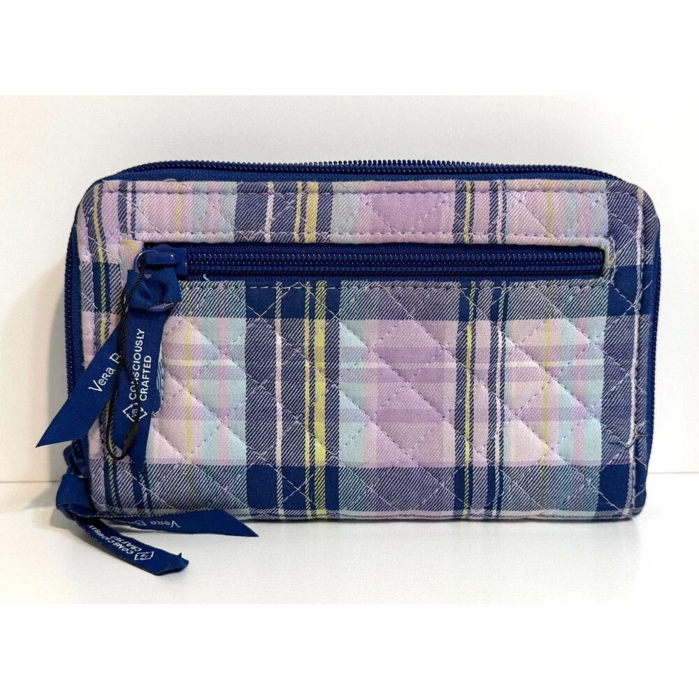 Vera Bradley Amethyst Plaid RFID Turnlock and Zip Wallet Great Condition